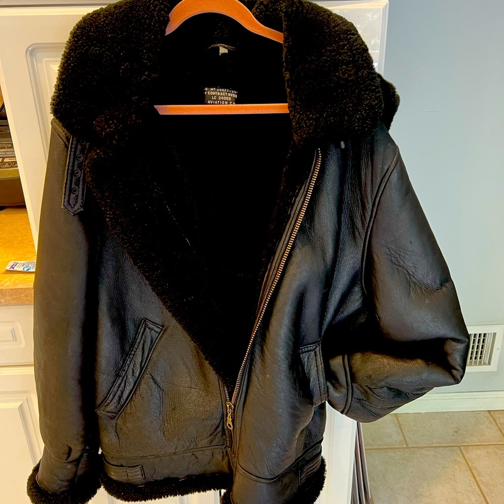 AVIATOR BLACK LEATHER REAL SHEARING JACKET